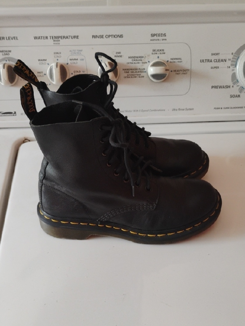 Dr. Marte.  ns Black Leather Boots with Brown Translucent Soles  Size 6 Girls